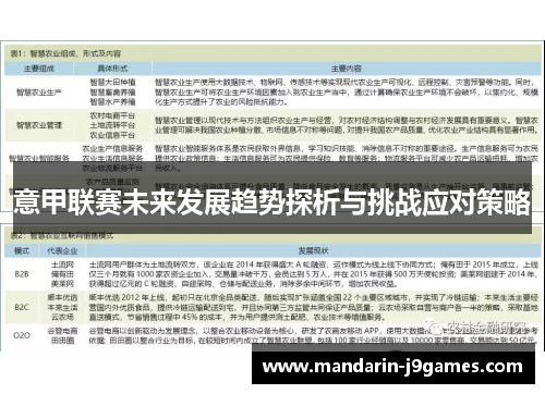 意甲联赛未来发展趋势探析与挑战应对策略